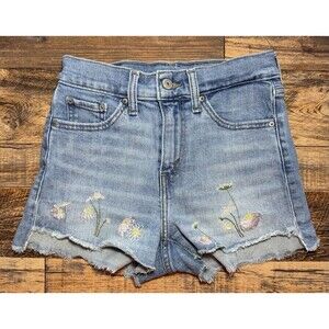 Levi’s Women’s W25 High Rise Cutoff Denim Shorts Floral Embroidery‎ Raw Hem